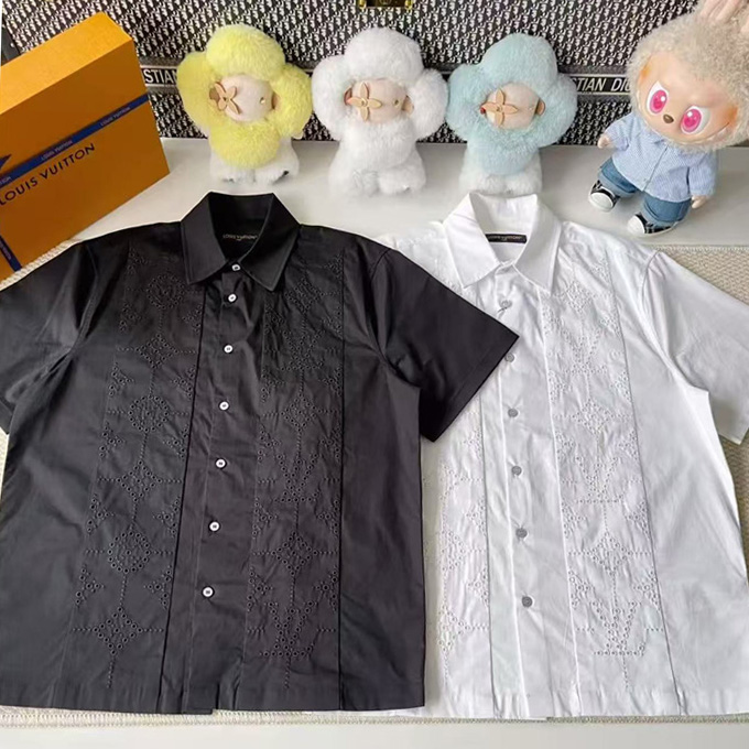 lv louis vuitton monogram broderie anglaise short-sleeve shirt